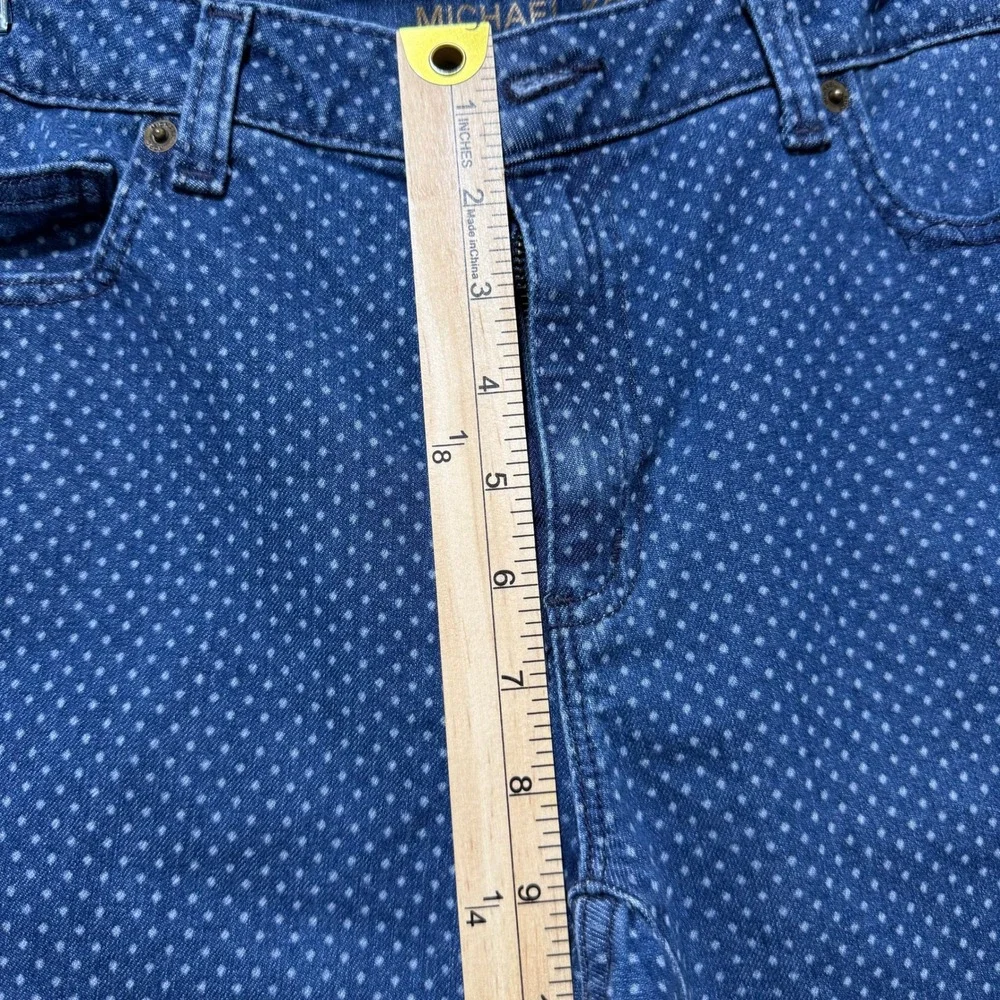 Michael Kors Skinny Jeans Womens 8 Blue Polka Dot High Rise Stretch Denim Casual